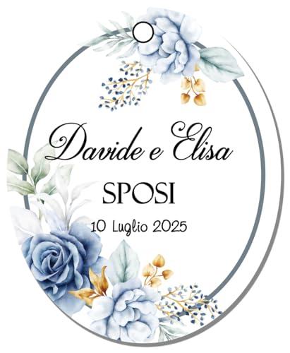 20 Etichette Personalizzate per Bomboniere Matrimonio in Cartoncino. Tag Fai da Te con Foro o senza e di diverse dimensioni. Eleganti, Personalizzabili, Ideali per Nozze, Segnaposto o Regali. LB1