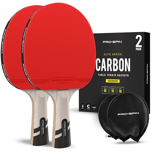 PRO SPIN Racchetta Ping Pong in Fibra di Carbonio - 7 strati, Gomma Offensiva, Spugna 2 mm e Custodia - Confezione da 2 - Dai il Massimo con la Racchetta Ping Pong Serie Élite in Carbonio