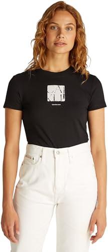 Calvin Klein Donna T-Shirt Maniche Corte Front Photo Graphic Baby Tee con Scollo Rotondo, Nero (CK Black), XXS