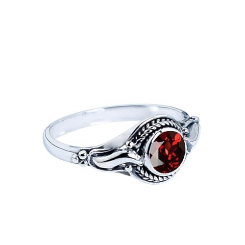 Anello Gems Vibes in granato rosso con pietra portafortuna di gennaio, in argento sterling 925, per donna, regalo di Natale, anello con pietra preziosa fatto a mano, misura 6