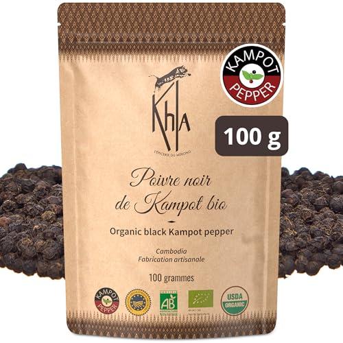 Khla - Pepe Nero di Kampot Certificato Biologico 100g - Pepe di Kampot in Grani Bio - Raro e Delicato - Ingrediente Spezie Cucina - Produzione Limitata - Direttamente dal produttore - Origine Cambogia
