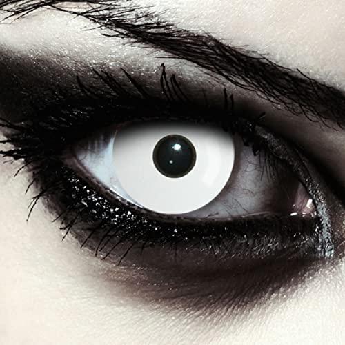 DESIGNLENSES, Lenti a contatto giornaliere colorate bianche per costume di Halloween da zombie, senza gradazione, 1 paio (2 pezzi), lentes colore completamente bianco (Whiteout, 14.00, 8.60)