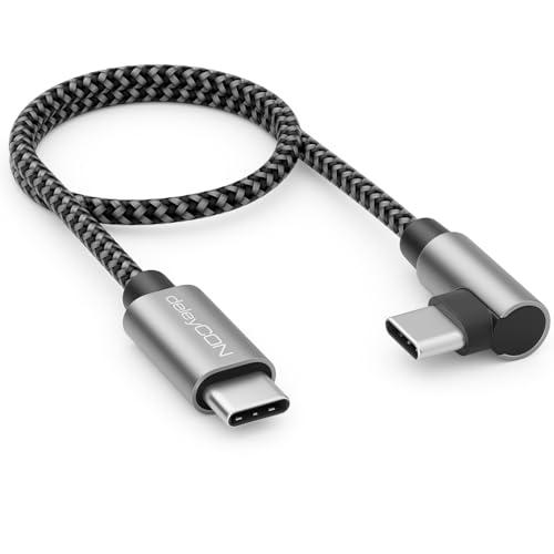 deleyCON 0,30m USB C 1x 90° Angolato PD3.0 (60W Ricarica Rapida) Corto 30cm USB-C a USB-C per iPhone 17 16 15 Pro Max Air, S26 S25 S24 Pixel iPad Pro MacBook Air Tablet Switch PS5