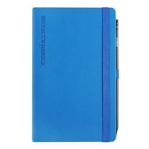 COMIX, Large - Agenda 2026 Settimanale 12 Mesi, Chiusura Con Elastico e Passante Elastico per Matita o Penna, Matita COMIX inclusa, Doppio Segnalibro - Cm 13x21h, Blu