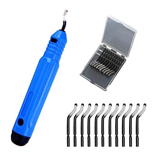 SZXMDKH Utensile per sbavatura, universale, manico in metallo, con 11 lame di ricambio, lama rotante a 360°, utensile da taglio per stampanti 3D, plastica, alluminio e acciaio inossidabile, blu