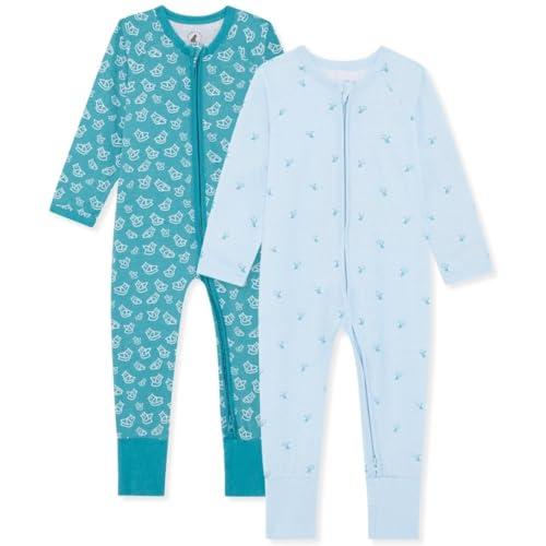 Bramble & Bear Confezione da 2 Tutine per Bambini e Bambine, Pigiami in Cotone Biologico, Tutine con Zip Intera e Facile Accesso, Bruno e Verde Acqua, 12-18 Mesi