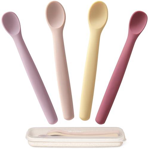 Moonkie Set di 4 cucchiai da bambino in silicone, con punta morbida per la prima fase, cucchiai flessibili, ideali per l'auto-alimentazione e per il lead weaning