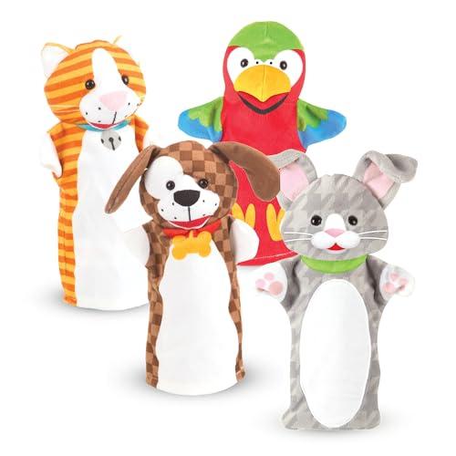 Melissa & Doug Burattini da Mano Animali Domestici, Set di 4 - Gatto, Cane, Pappagallo, Coniglio, Materiali di Alta qualita, Regalo per Bambini e Bambine dai 2 Anni in su
