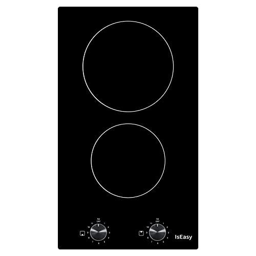 Piano Cottura a Induzione 2 Fuochi in Vetroceramica, 3000 W, da incasso, Doppia zona, Comando a Manopola