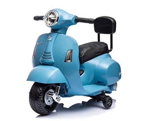 Mini Vespa GTS Piaggio Moto Elettrica Per Bambini Scooter 6V con Schienale Sedile in Pelle Luci Suoni Limited Edition Azzurro