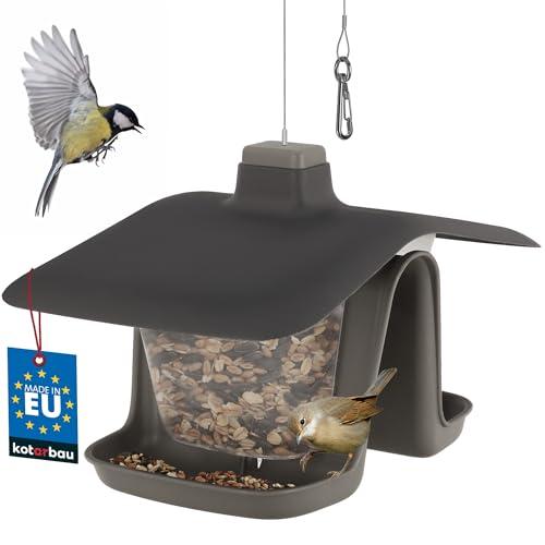KOTARBAU® Mangiatoia Uccelli Da Esterno - Plastica - 28x17,5 cm - Nero - con Cavo in Acciaio - Resistente Alle Intemperie - Mangiatoia Uccelli Selvatici - Facile Da Appendere - Design Moderno