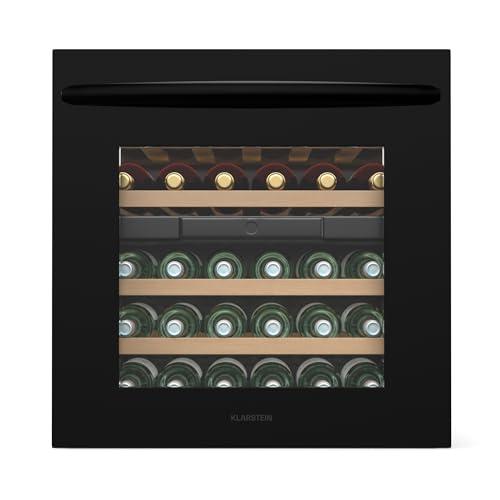 Klarstein Vinsider 30 Uno Cantinetta Vino Doppia Temperatura - 30 Bottiglie, 2 Zone, LED, UV, Ripiani in Legno, Silenziosa, Da Incasso, Frigo Vino, Porta in Vetro Nera
