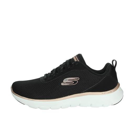 Skechers - Flex Appeal 5.0, Scarpe da Ginnastica, Rete Nera con Finiture in Oro Rosa, 39 EU