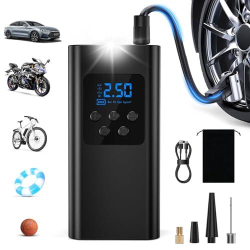 Singphere Compressore Aria Portatile – Pompa per Bicicletta Elettrica 45L/min, Gonfiatore Elettrico Portatile con LED, Batteria 6000mAh, 4 Modalità per Auto, Bici, Moto e Palloni