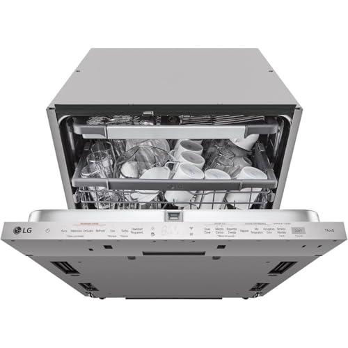 LG QuadWash DB365TXS Lavastoviglie da Incasso a Scomparsa Totale, Serie 3, Classe B, 14 coperti, 4 Bracci Irroratori, Vapore, Cerniere Sliding, Apertura Automatica, 3° Cestello, Wi-Fi, Acciaio