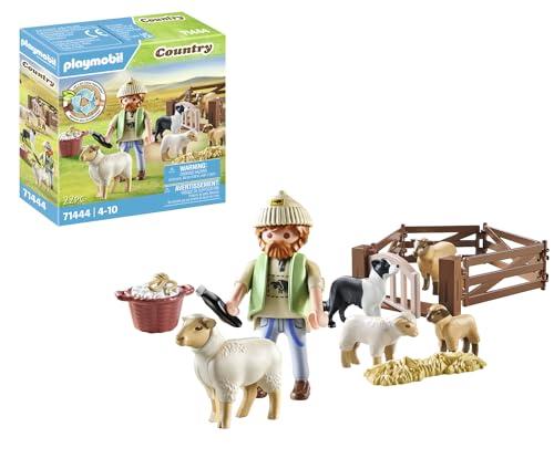 PLAYMOBIL Country 71444 Pastore con Gregge, con Un Border Collie, Un tosatore e Paglia, Giochi di Ruolo Divertenti, Giocattolo sostenibile per Bambini dai 4 Anni in su