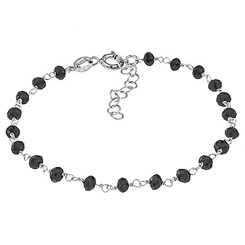Linea Italia Gioielli - Cavigliera Regolabile per Donna Catenina in Argento 925 e Pietre Nere - Made In Italy