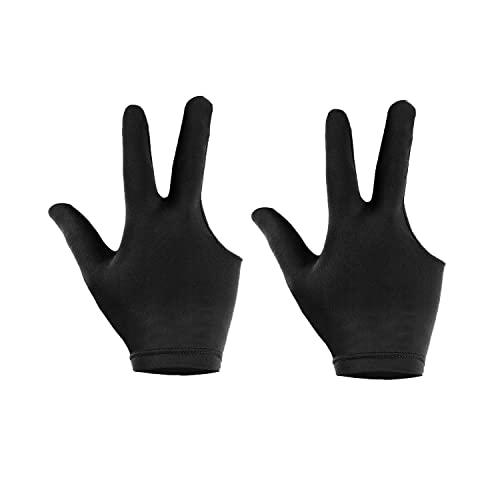 zalati 2 guanti da biliardo per stecca da snooker a tre dita, in spandex e lycra, per mano sinistra e destra, colore nero