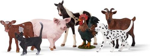 schleich Farm World | Set Animali della Fattoria 77533 con Cane, Gatto, Maiale, Capra, Mucca, Cavallo e Gallo | playset Dettagliato con 7 Figure | Giocattolo da Fattoria da 3 Anni | Solo su Amazon