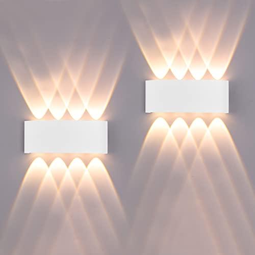 2 Pack Applique da Parete Esterno/Interno LED Applique da Esterni 16W 1600LM Up Down Lampada da Parete IP65 Impermeabile Moderno Lampade Muro Alluminio Bagliore su e giù (Bianco 3000K luce caldo)