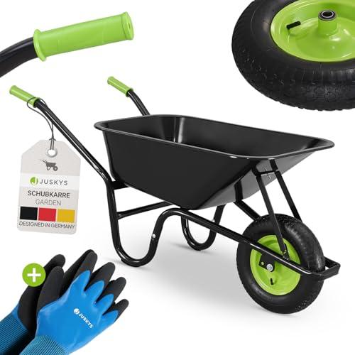 Juskys carriola da giardino – 100 litri di volume – Carico fino a 210 kg – Ruota pneumatica con cerchio in metallo e vasca zincata – Nero