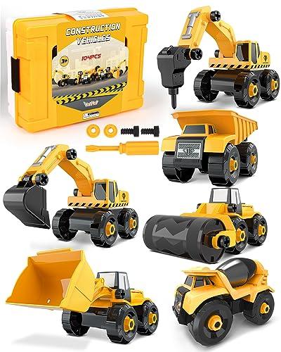 Vanplay Smontare Camion Giocattoli 6-in-1 Montare Escavatore con Attrezzo DIY Modello Gioco di Auto per Bambini Ragazzo Ragazza 3 Anni