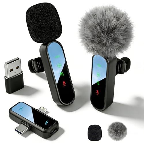 Microfono Lavalier Wireless per iPad e Smartphone Android – Mini Microfono per Registrazione Video, TikTok, Vlogging e YouTube – Cancellazione del Rumore – Microfono a Clip Plug-and-Play(Black)