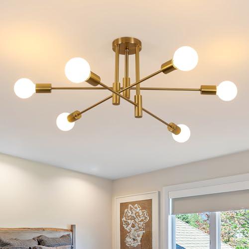 Lampadario Soggiorno Industriale, 6 Luci Sputnik Plafoniera Soffitto Vintage E27, Lampadario da Soffitto Dorato in Metallo per Camera da Letto Soggiorno Cucina, Diametro 72CM