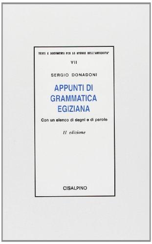Appunti di grammatica egiziana con un elenco di segni e di parole