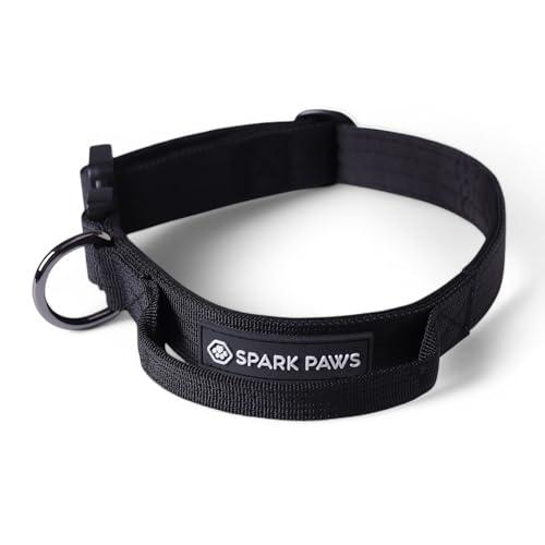 Spark Paws Collare tattico per cani, resistente, di alta qualità, spesso e durevole, per cani di taglia grande e media (2,5 cm), nero