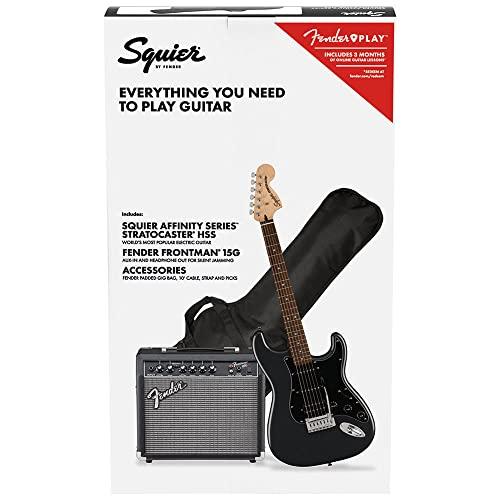 Squier by Fender Affinity Stratocaster HSS Pack – Chitarra Elettrica, Charcoal Frost Metallic, con Amplificatore Fender Frontman 15W, Gig Bag, Accessori e Lezioni Gratuite