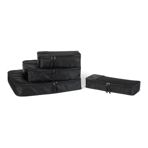 Amazon Basics Organizer da Viaggio Salvaspazio per Valigie, con Cerniera, Set da 4 Pezzi, Grande/Medio/Piccolo/Sottile, Nero