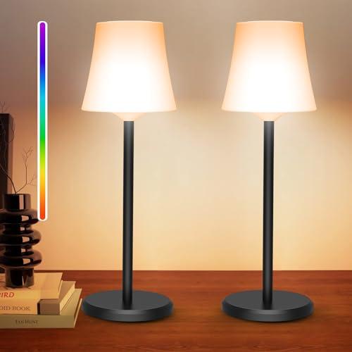 Ainostone 2 Pezzi Lampada da Tavolo Senza Fili con Temperatura Tricolore+RGB Lampade Ricaricabile Dimmerabile Infinitamente Controllo Touch IP54 Impermeabile per Esterno Interni Ristorante Bar Party
