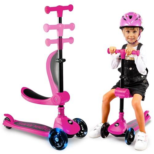 SereneLife Monopattino Bambino Pieghevole, Monopattino Bambina a 3 Ruote con Luci LED, Manubrio Regolabile e Freno, Monopattino a 3 Ruote, Scooter per Bambini e Bambine dai 3 Anni fino a 50 kg
