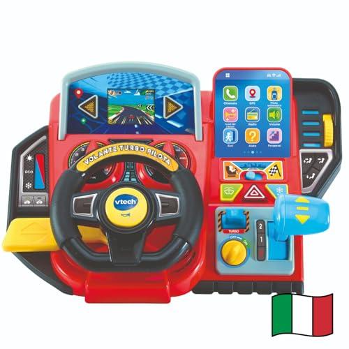 VTech Volante Turbo Pilota, Volante Bambini con Cruscotto Interattivo, Oltre 20 Giochi Educativi e 9 Circuiti, Schermo LCD, Clacson e Indicatore Direzione, Lingua Italiana, Batterie Incluse, 3-8 Anni