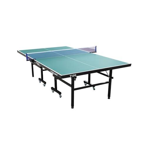 TechFit Tavolo da Ping Pong Professionale per Interni - Pieghevole da Interno con Inclinazione Unilaterale, Struttura Metallica Nera, Rete da 180 cm, Roti Silconate con Freni, 274x152,5x76 cm