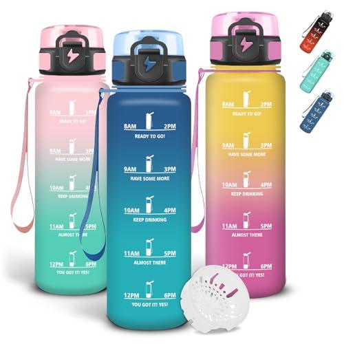 Grsta Borraccia Senza Perdite, Borraccia Palestra 1 litro, Facile da Trasportare, Borracce Motivazionale con Indicatore del Tempo, Bottiglia Graduata per Outdoor, Bicicletta, Caffe Te