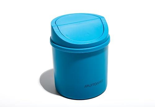Muitomas, Cestino da Scrivania Mini, con Sportello Apribile e Coperchio Removibile, Compatto per Scrivania e Ufficio, 130x130x170 mm, Colore Blu Ottanio