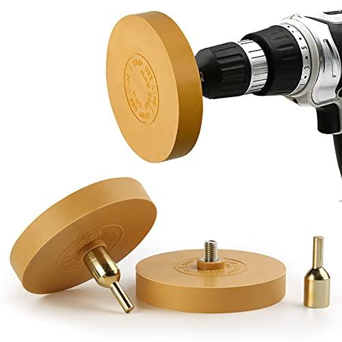 2 Pezzi Ruota di Gomma per Rimuovi Adesivi, Gomma da Cancellare con Adattatore, Rimuovi Adesivi Auto, Lame Rimozione Colla, Rimozione Professionale di Pellicole e Residui Sticker dai Veicoli