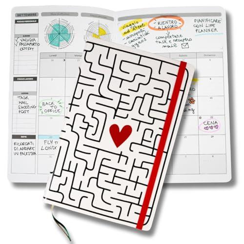 Life Planner, Agenda Motivazionale Made in Italy, Agenda 12 Mesi, da Gennaio a Dicembre 2026, Planner Settimanale e Mensile, Spazi Dedicati a Pensieri e Riflessioni (Heart Maze, Piccola)