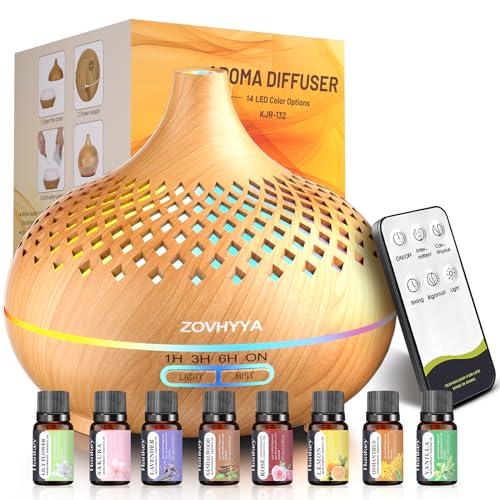 ZOVHYYA Diffusore di Oli Essenziali 500ml Diffusore di Aromi Umidificatore Ambiente 4 Timer e 14 Colori LED Oli Essenziali Aromaterapia Diffusori per Casa