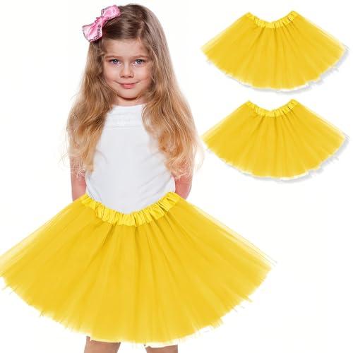 WKRTDY 2 pcs gonne Totem in Tulle Corto Elasticizzato per Bambine, Tutù gonna in tulle, Tutu da Bambina in Tulle Feste Danza Gonna da Festa per Bambine, per feste di compleanno (giallo, 3 Strati)