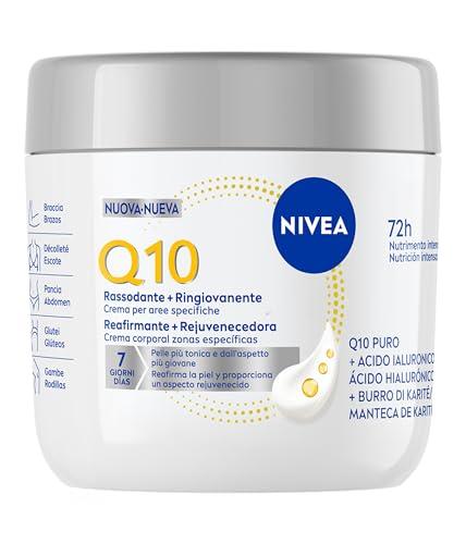NIVEA Q10 Rassodante + Ringiovanente Aree specifiche 400 ml, Crema rassodante corpo con Coenzima Q10 e Acido Ialuronico, Crema idratante corpo 72h tonificante per seno, braccia, pancia, glutei e gambe