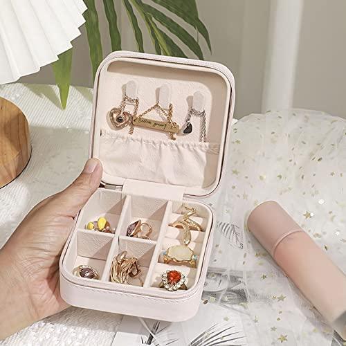 Mini portagioie in pelle PU, piccolo portagioie da viaggio, per anelli, orecchini, collane, rosa, organizer portatile per gioielli da donna (rosa)