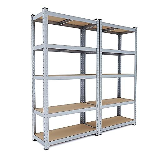 Arreditaly Set Di 2 Scaffali Per Garage In Metallo E MDF Ad Alta Portata Fino a 875 kg Scaffale Con 5 Ripiani Regolabili Officina Cantina Magazzino Capannone Design Modulare 180 x 90 x 40 cm