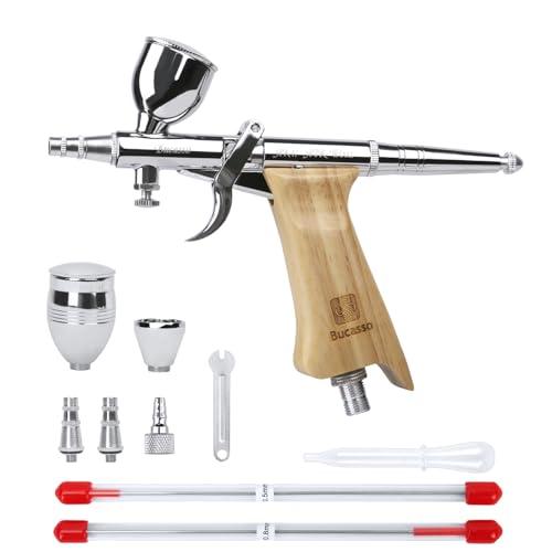 Bucasso Kit aerografo, pistola a spruzzo con aghi da 0,3/0,5/0,8mm e set di ugelli, tazza di fluido sostituibile da 3/7/11cc per la pittura di modelli di unghie per il trucco del tatuagg (W002-B)