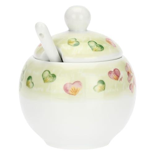 THUN - Zuccheriera con cucchiaino - porcelllana - Collezione Cuori in Fiore - 13 x 6 cm