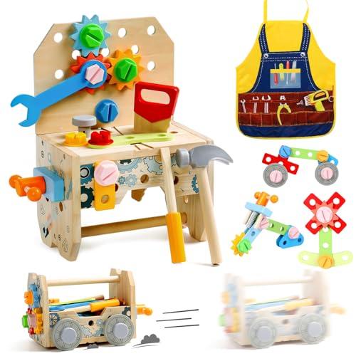 Cassetta Attrezzi Bambini Giochi in Legno Giochi Bambini 2 Anni, Banco da Lavoro, Costruzioni per Bambini Giochi Interattivi Educativi Regalo Bimbo 2 3 4 Anni Attrezzi Giocattolo Bambini (52 Pezzi)