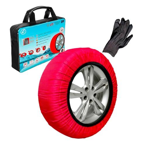 Calze da Neve Omologate EN 16662-1 Per Auto SUV Furgoni Coppia di Catene Tessili Antisdrucciolo per Pneumatici R14-R21 Facili da Montare Con Guanti e Borsa (L)