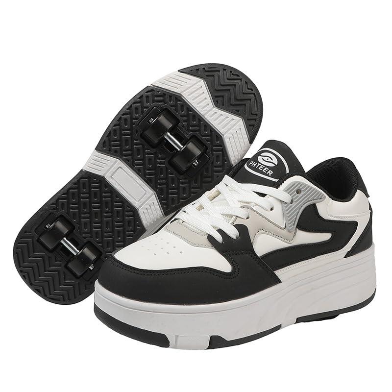 Mateju Scarpe con Rotelle Bambino Bambina Sportive Scarpe da Skateboard con 4 Rotelle a Scomparsa Skateboard Sneakers Scarpe da Ginnastica da Pattini Unisex Bambini Adulti